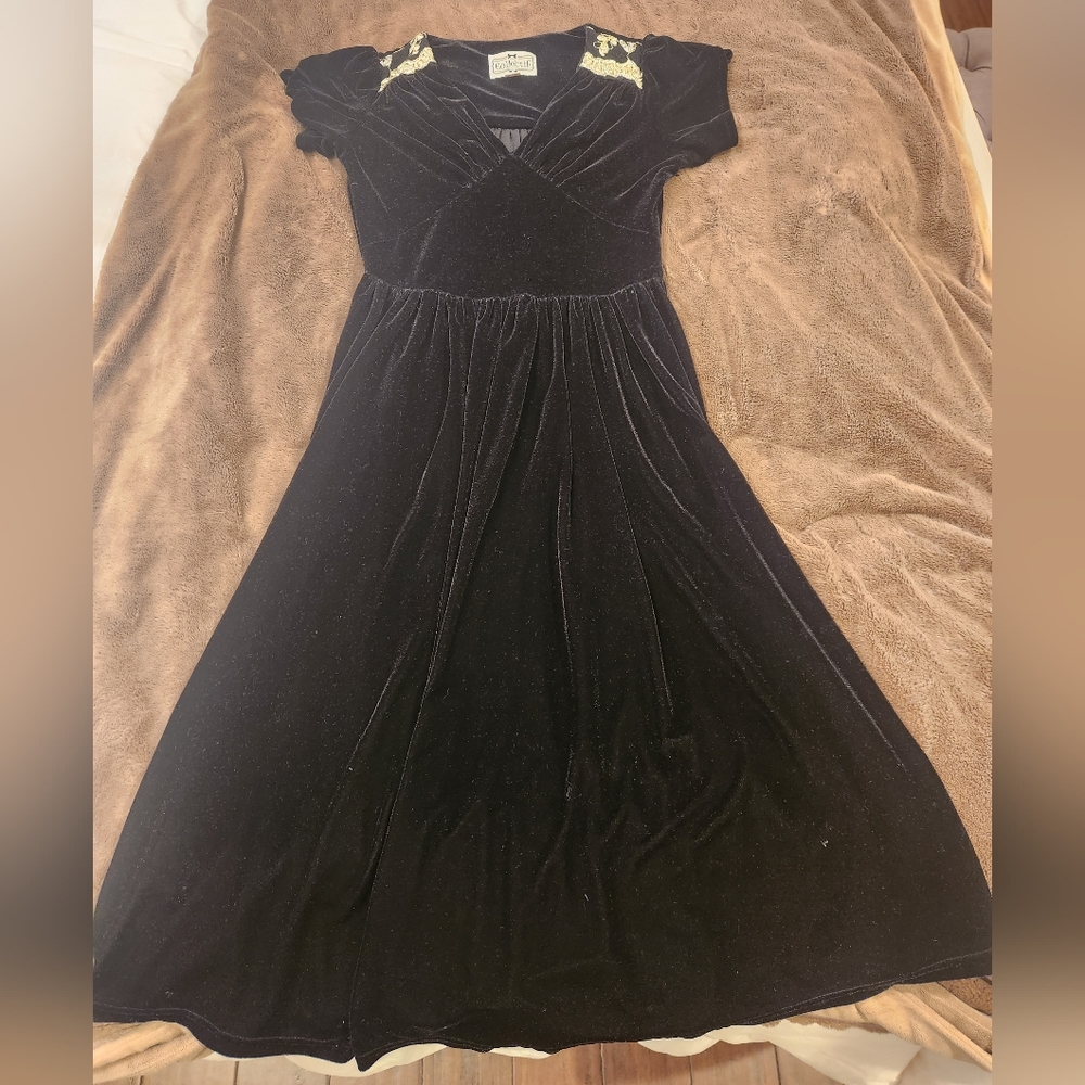 Velour dress with gold embellishments